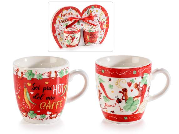 Gift box of 2 porcelain cups with Lucky charm decorations